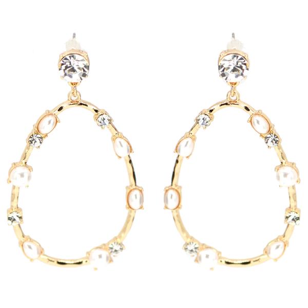 OVAL HOOP PEARL BEAD DANGLE EARRING