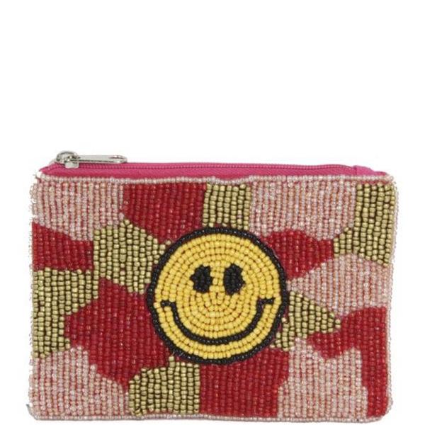 HAPPY FACE THEME MULTI COLOR SEED BEAD COIIN PURSE