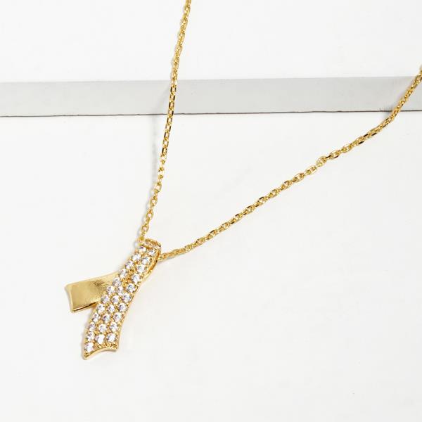 RHINESTONE RIBBON CHARM NECKLACE