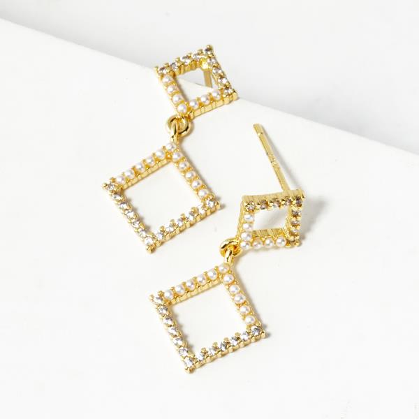 CZ PEARL SQUARE DANGLE EARRING