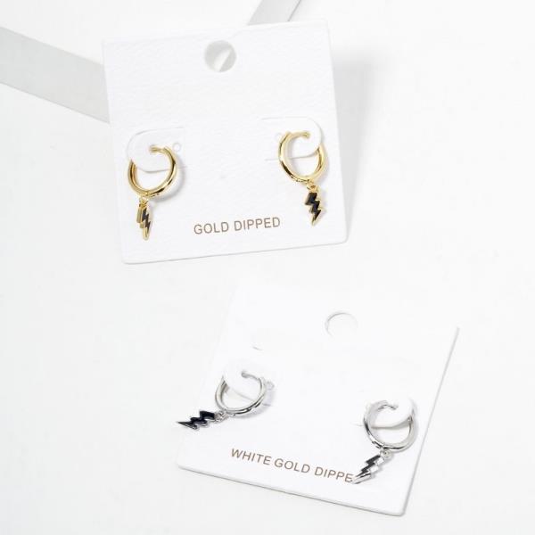 GOLD DIPPED LIGHTNING BOLT HUGGIE EARRING