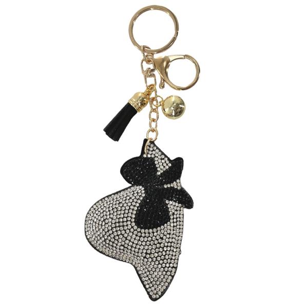 RHINESTONE RIBBON HAT KEYCHAIN WITH TASSEL