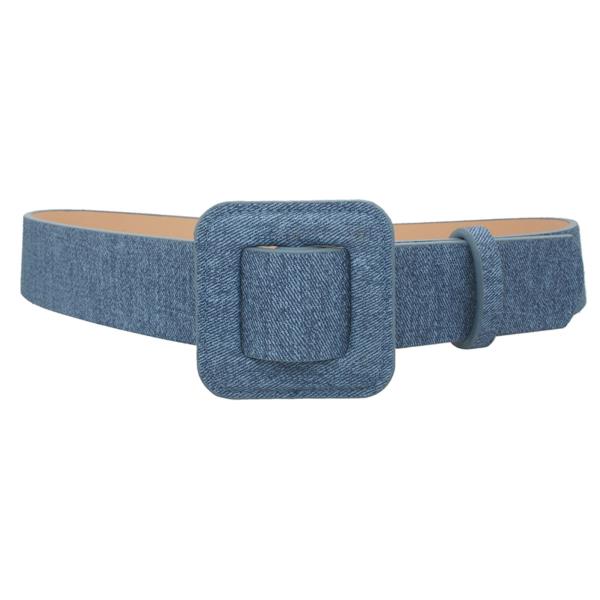 DENIM FAUX LEATHER SQUARE COVER BUCKLE BELT
