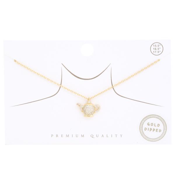 PREMIUM QUALITY GOLD DIPPED TEA POT CHARM NECKLACE