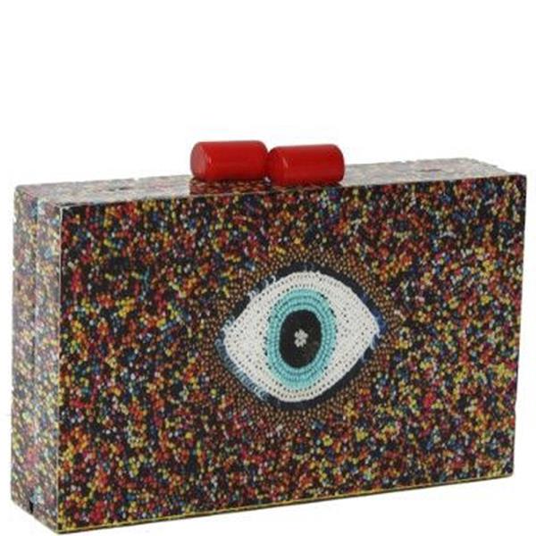 FASHION MULTI DOTTED COLOR EYE THEME SQUARE ACRYLIC CLUTCH HANDBAG