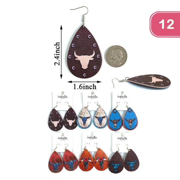 FASHION BULL SKULL WESTERN EARRING (12UNITS)