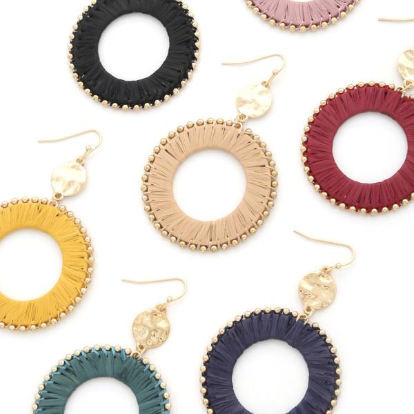 ROUND RAFFIA BEADED DANGLE EARRING