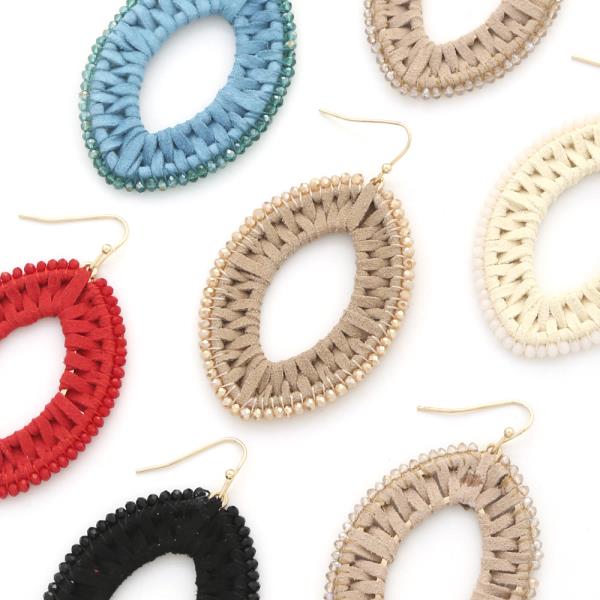 POINTE OVAL BEADED FABRIC WRAPPED DANGLE EARRING
