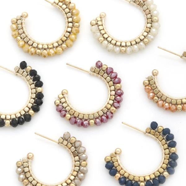 GLASS BEAD METAL HOOP EARRING