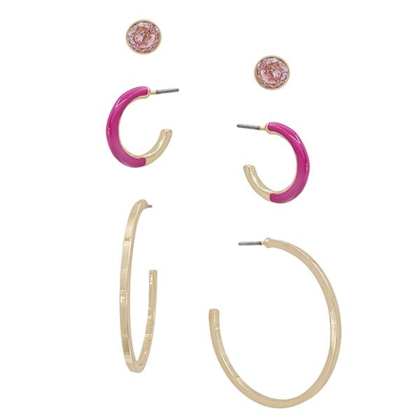 CRYSTAL COLOR METAL HOOP EARRING SET