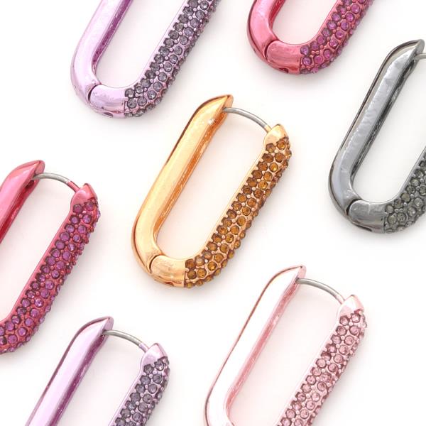 HALF RHINESTONE HALF METAL OVAL EARRING