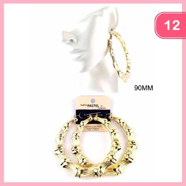 FASHION METAL BAMBOO HOOP EARRING(12UNITS)