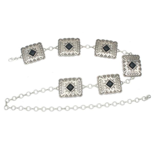 SOUTHWESTERN RECTANGLE STONE ACCENT CONCHO CHAIN BELT