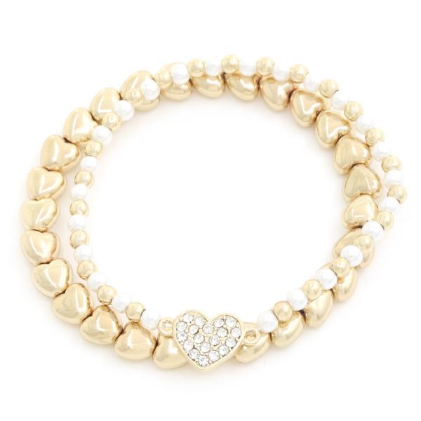 HEART CHARM BEADED BRACELET SET