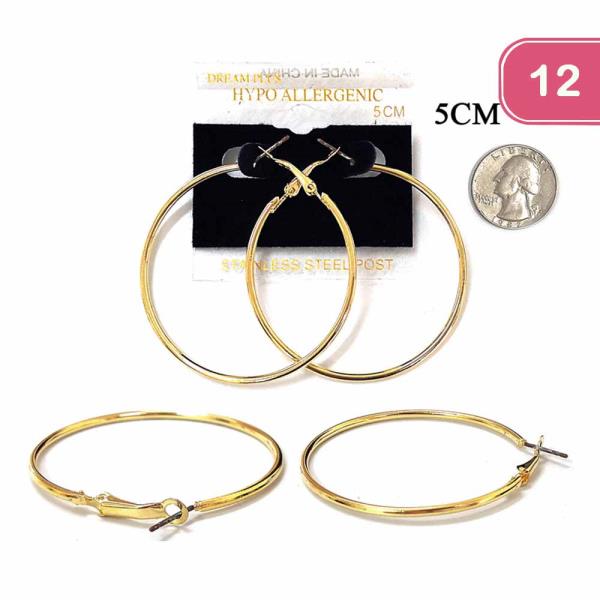 FASHION STAINLESS STEEL POST HOOP EARRING (12UNITS)