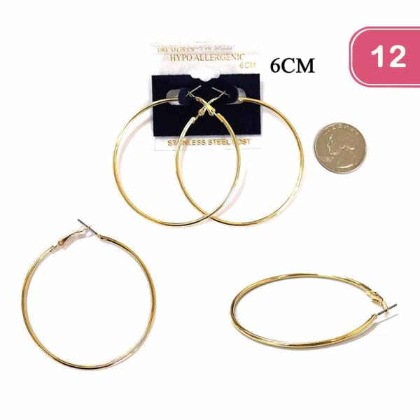 FASHION STAINLESS STEEL POST HOOP EARRING (12UNITS)