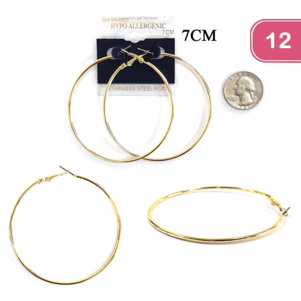 STAINLESS STEEL POST HOOP EARRING (12UNITS)