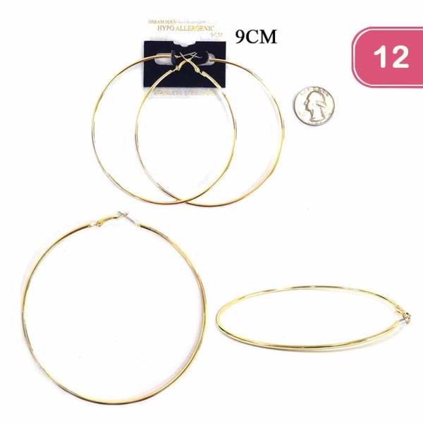 STAINLESS STEEL POST HOOP EARRING (12UNITS)