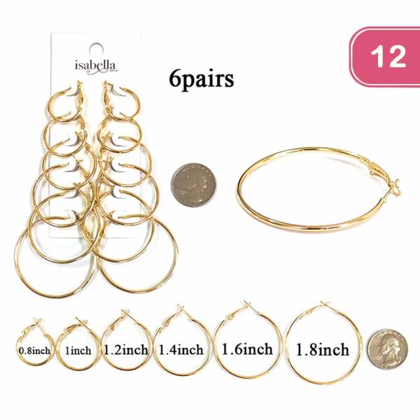 FASHION SIX PAIR HOOP EARRING(12UNITS)
