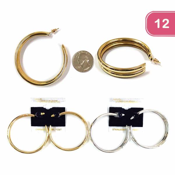 FASHION STAINLESS STEEL HOOP EARRING (12UNITS)