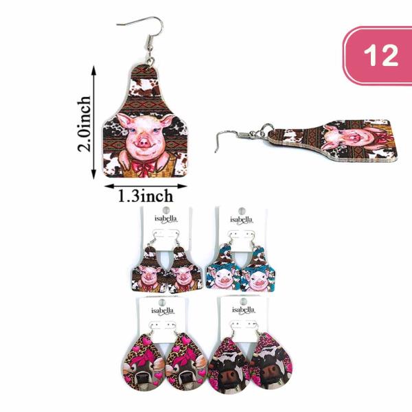 FASHION WOODEN PIG TEARDROP EARRING(12UNITS)