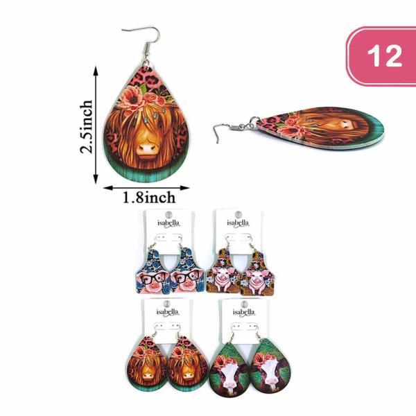 FASHION WESTERN ANIMAL WOODEN EARRING(12UNITS)