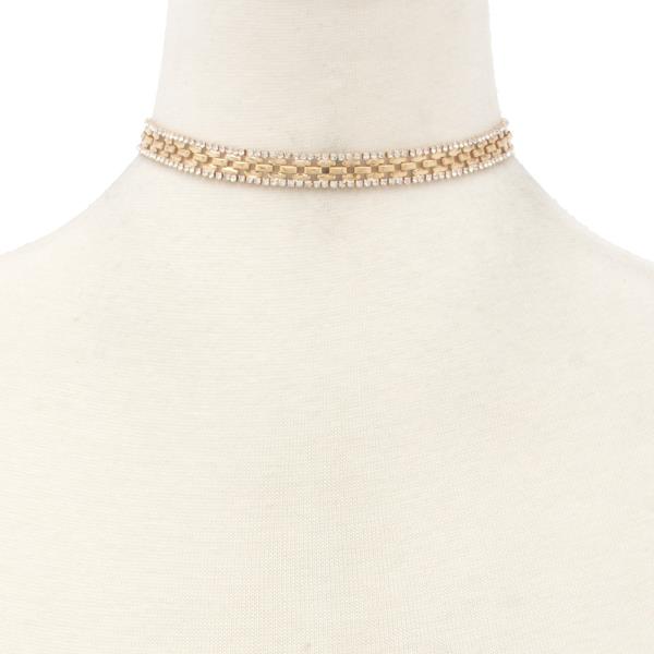 RHINESTONE METAL CHOKER NECKLACE