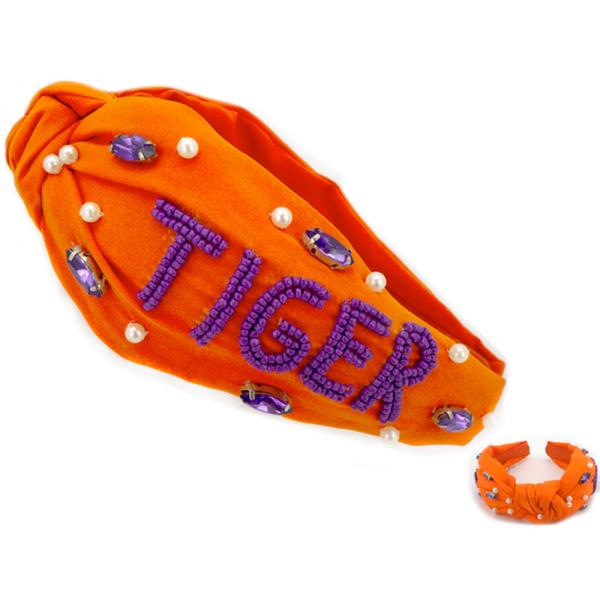 SEED BEAD TIGER HEADBAND WITH PEARLS