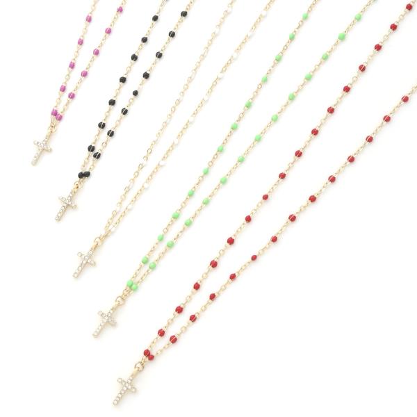 CROSS CHARM BEADED NECKLACE