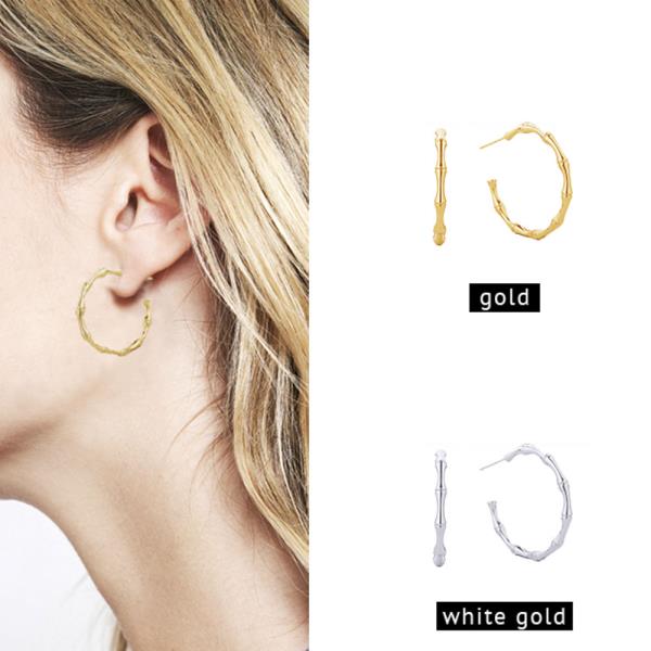 14K GOLD/WHITE GOLD DIPPED BAMBOO SHAPE POST EARRING