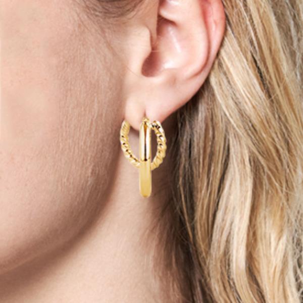 14K GOLD/WHITE GOLD DIPPED PIN CATCH HOOP EARRING