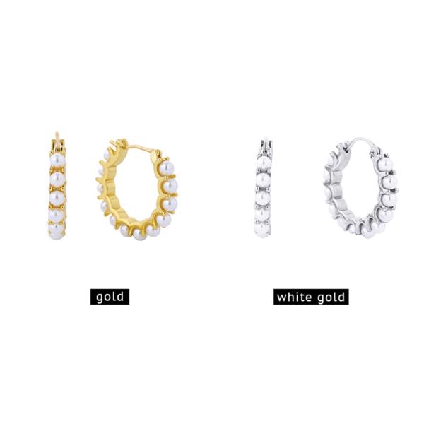 14K GOLD/WHITE GOLD DIPPED PEARL PIN CATCH HOOP EARRING