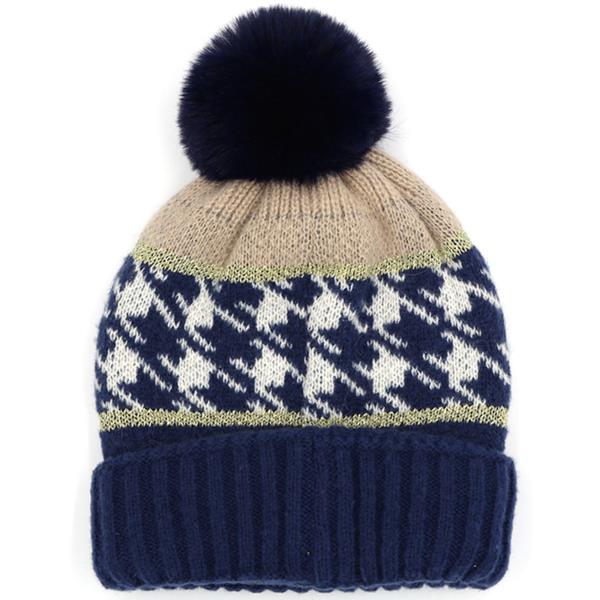 HOUNDSTOOTH POM POM BEANIE