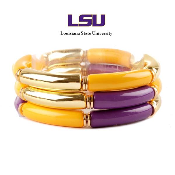 ACETATE PIPE METAL TUBE GAME DAY MULTI STACKABLE ELASTIC BRACELET