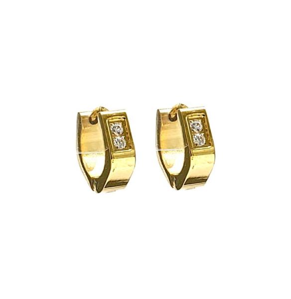 Stainless Steel Double Rhinestone Huggie Earrings