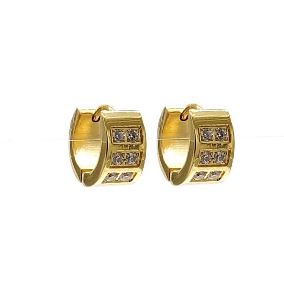 Stainless Steel Two Row Rhinestone Wide Huggie Earrings