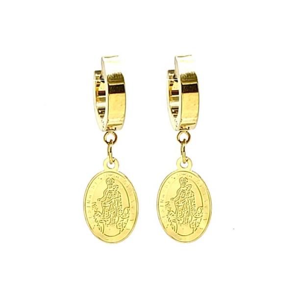Stainless Steel Santuario De Las Lajas Charm Huggie Earrings