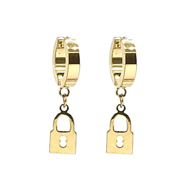 Stainless Steel Lock Charm Huggie Earrings