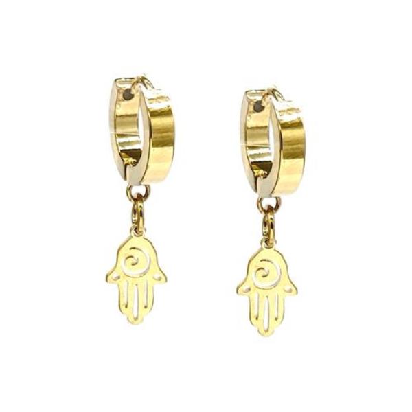 Stainless Steel Hamsa Charm Huggie Earrings