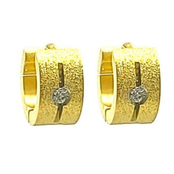 Stainless Steel Sanded Rhinestone Accented Huggie Earrings