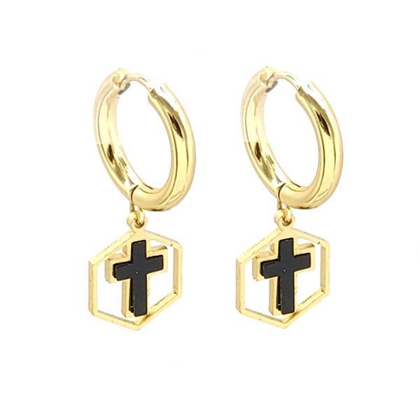 Stainless Steel Hexagon Cross Charm Simple Huggie Earrings