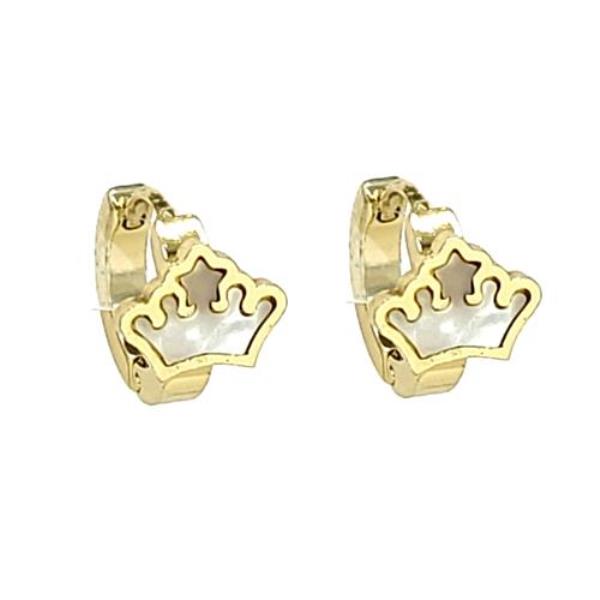 Stainless Steel Mother Pearl Crown Charm Huggie Earrings