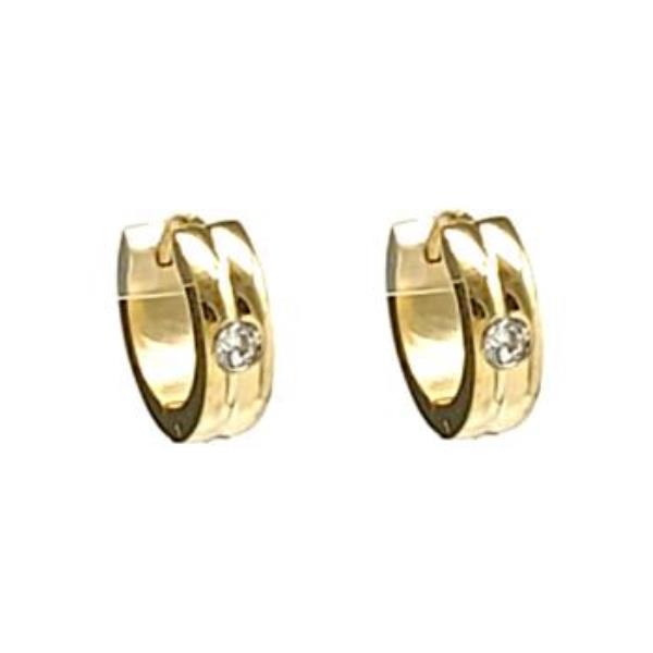 Stainless Steel Center Line Rhinestone Accent Huggie Earrings