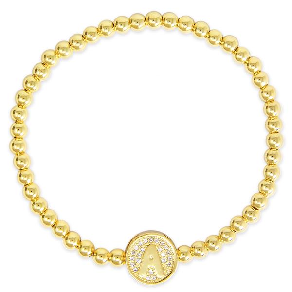 STAINLESS STEEL INITIAL CHARM WITH PAVE CZ STRETCH BRACELET