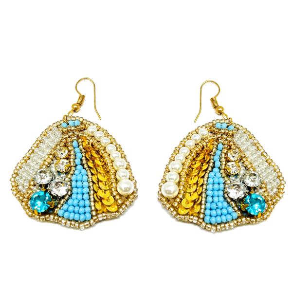 SEED BEAD PEARL CLAM DROP EARRINGS