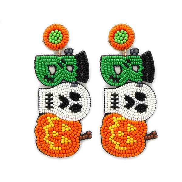 SEED BEAD HALLOWEEN BOO TRI TONE EARRING