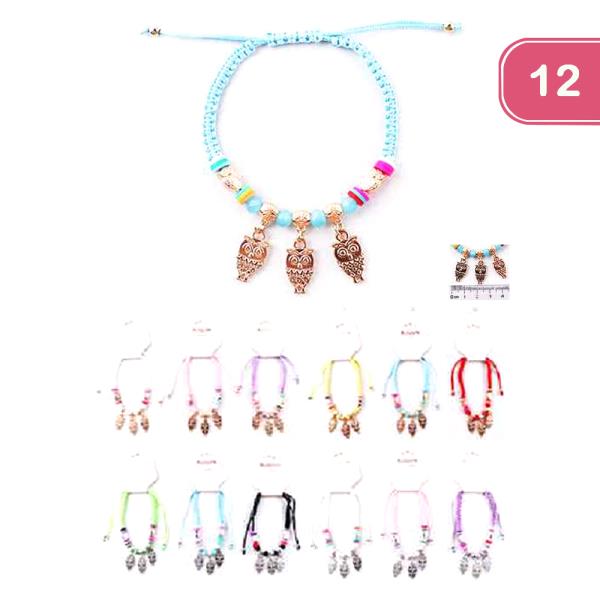 FASHION BEADED ADJUSTABLE OWL BRACELET(12UNITS)