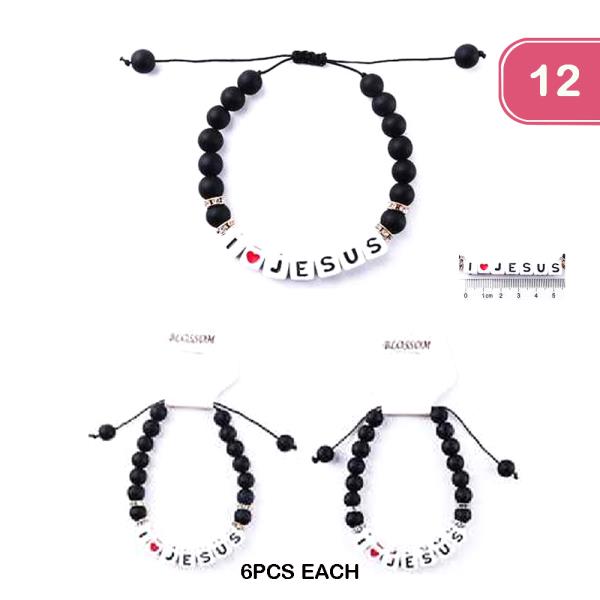 FASHION I LOVE JESUS BEADED ADJUSTABLE BRACELET (12 UNITS)