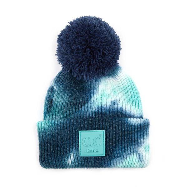 CC KIDS TIE DYE BEANIE WITH CC RUBBER PATCH AND YARN POM