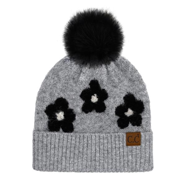CC DAISY PATTERN BEANIE WITH POM